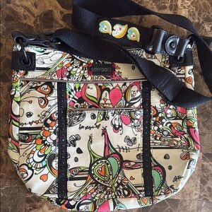 Sakroots Cream and Black Crossbody Bag with Artistic Design